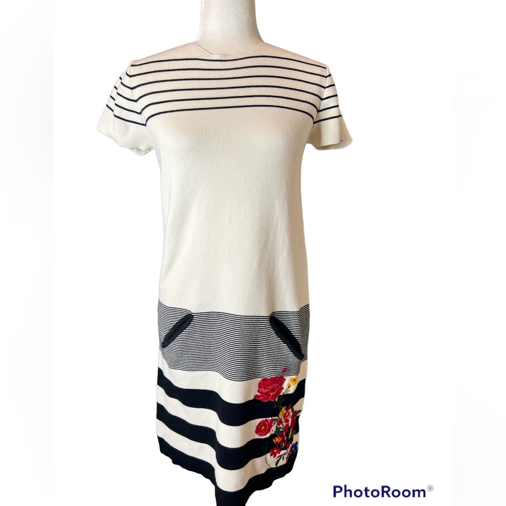 Desigual Stripe Knit Dress Floral Embroidery size Medium